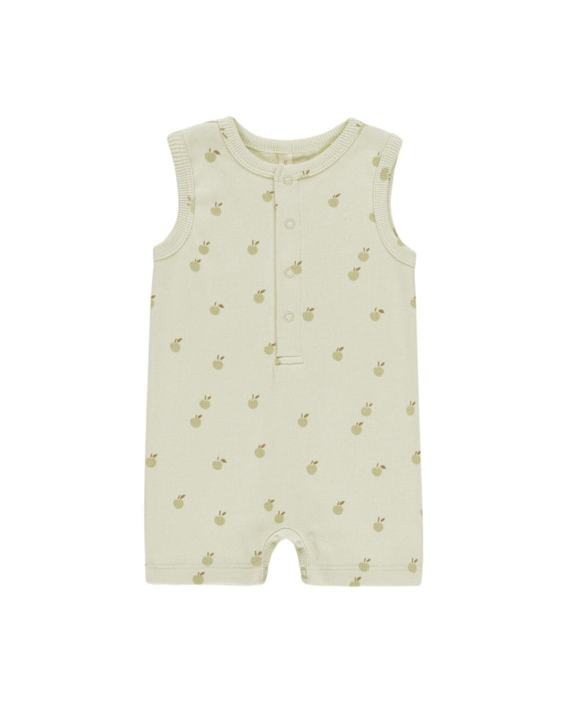 Quincy Mae Ribbed Henley Romper | Apples