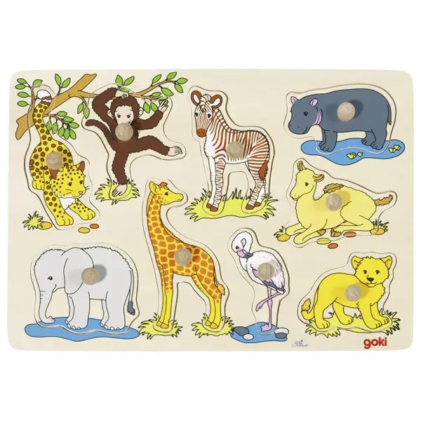 Goki Knob Puzzle - African Baby Animals