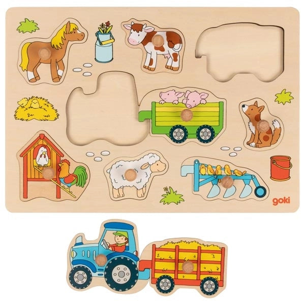 Goki Knob Puzzle - Tractor with Trailers