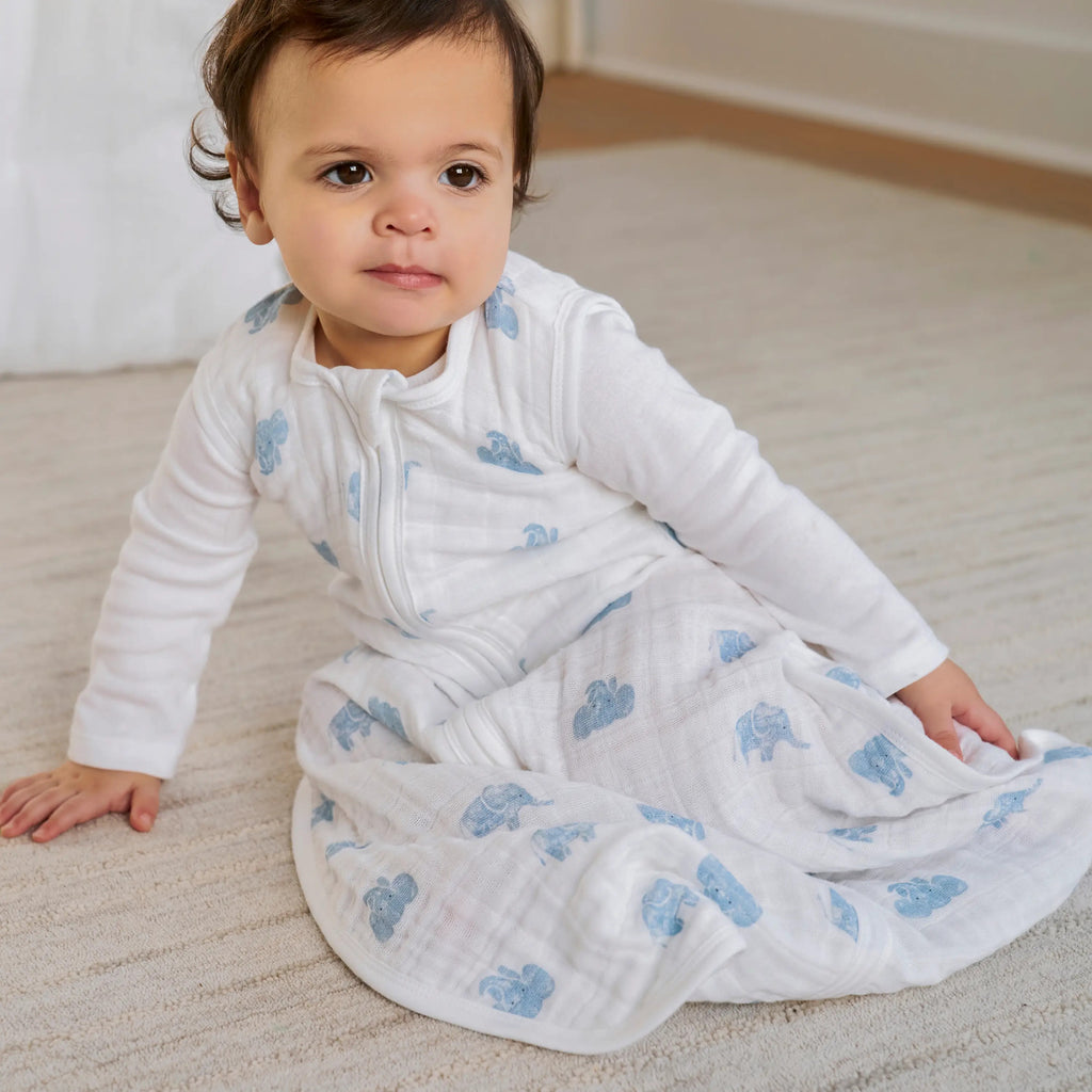 organic cotton light sleep sack - animal kingdom elephants