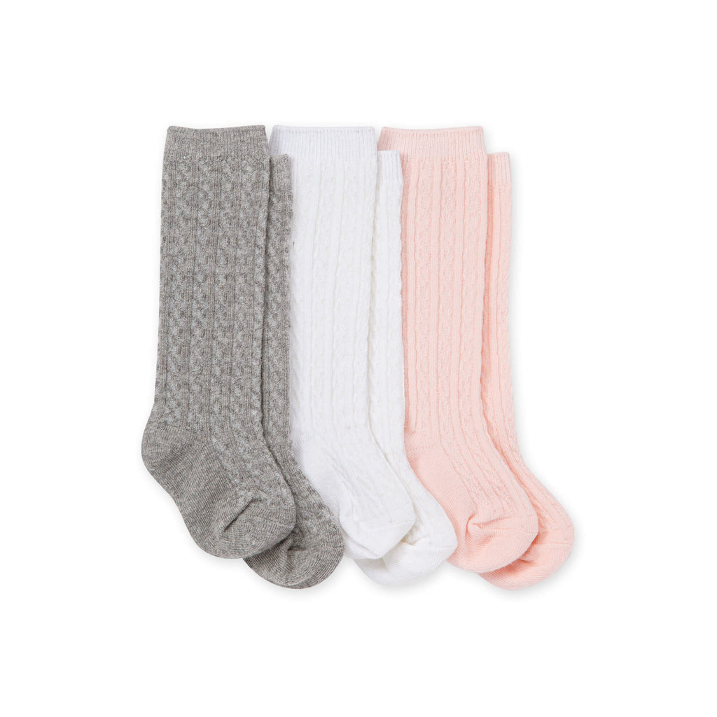 Organic Cotton Cable Knit Knee High Socks 3 Pack