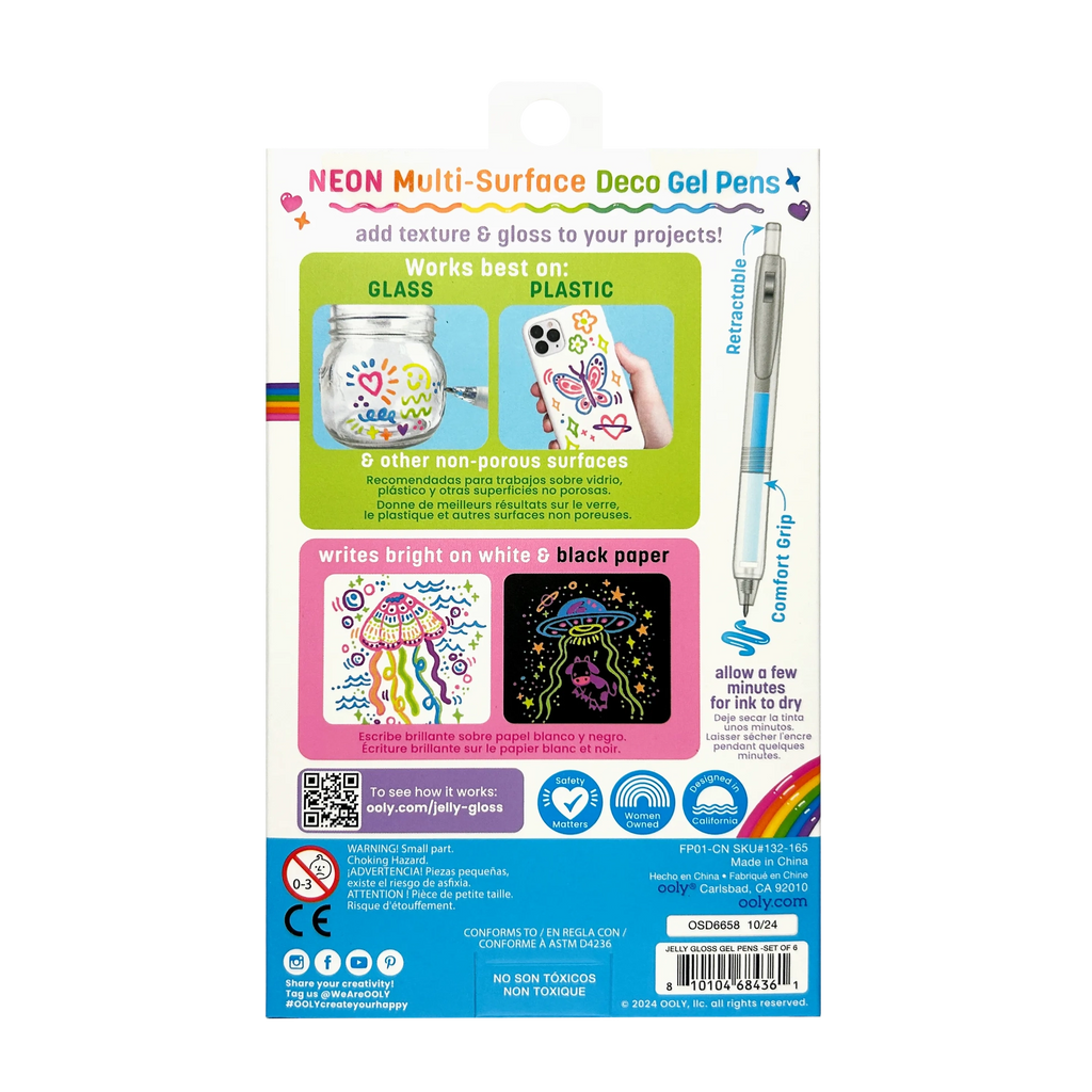 Jelly Gloss Neon Multi-Surface Deco Gel Pens - Set of 6