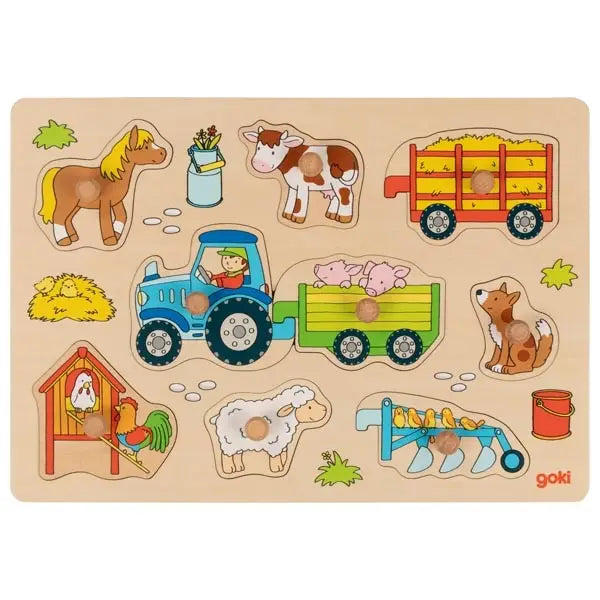 Goki Knob Puzzle - Tractor with Trailers