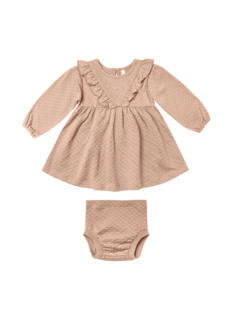 Quincy Mae Long Sleeve Ruffle V Dress | Blush